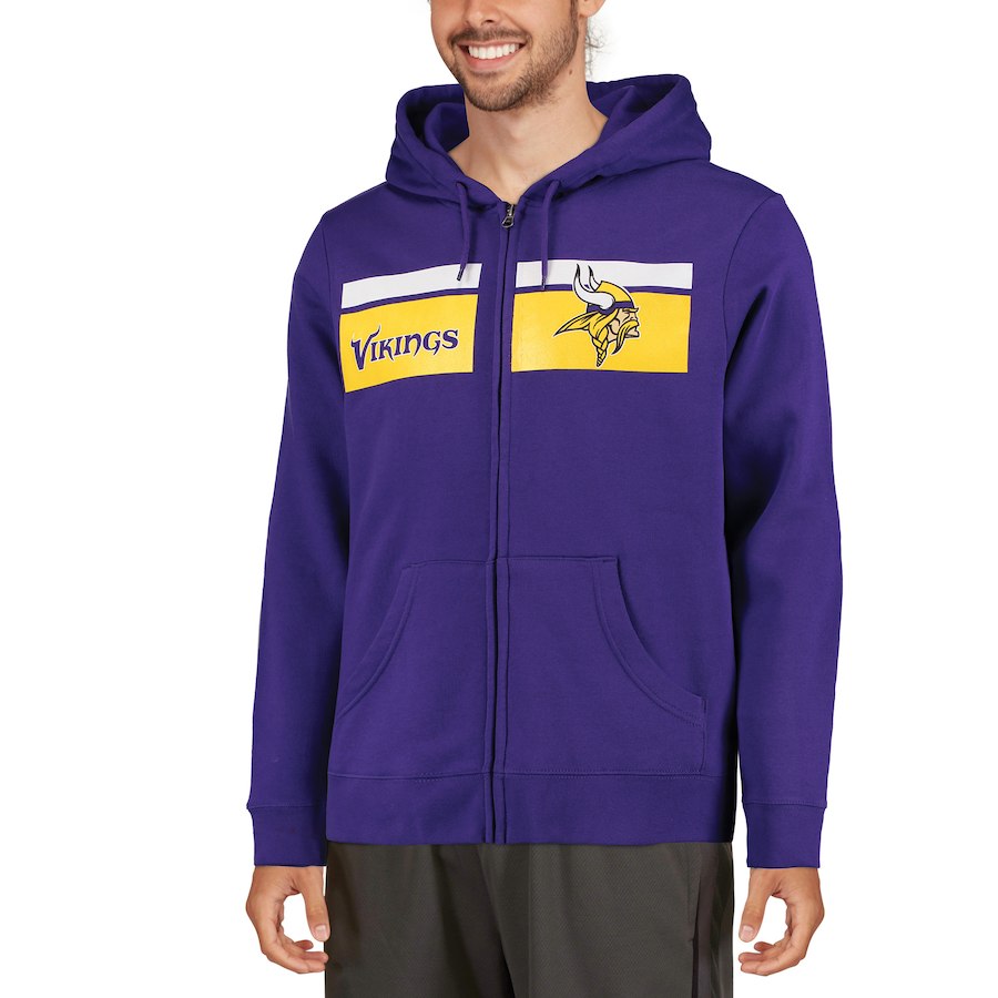 Men's Minnesota Vikings Purple Majestic Touchback Full-Zip 2018 NFL Hoodie - Click Image to Close